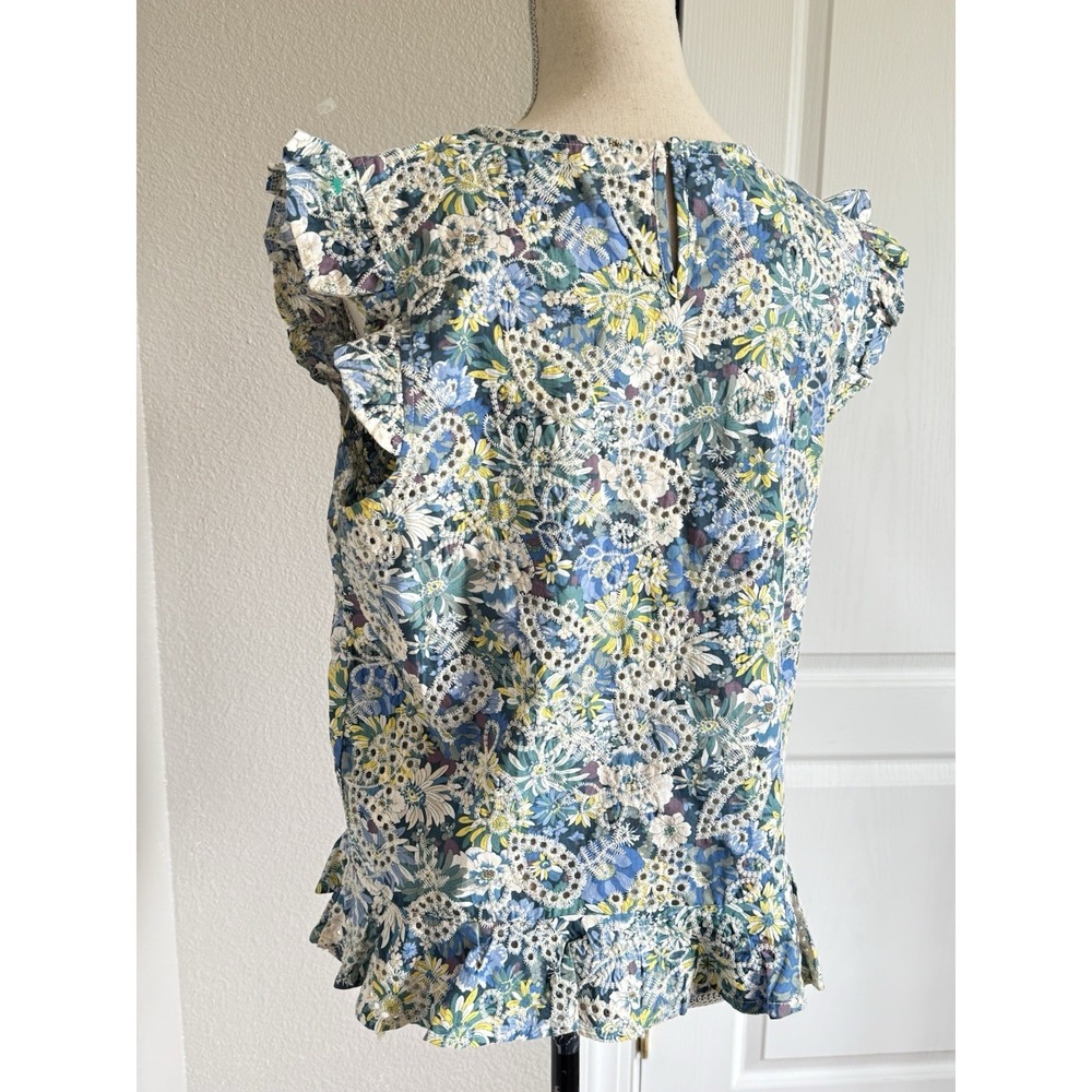 Solitaire Floral Eyelet Lace Ruffled Hem Sleeveless Top Short Medium CottageCore - Picture 4 of 10